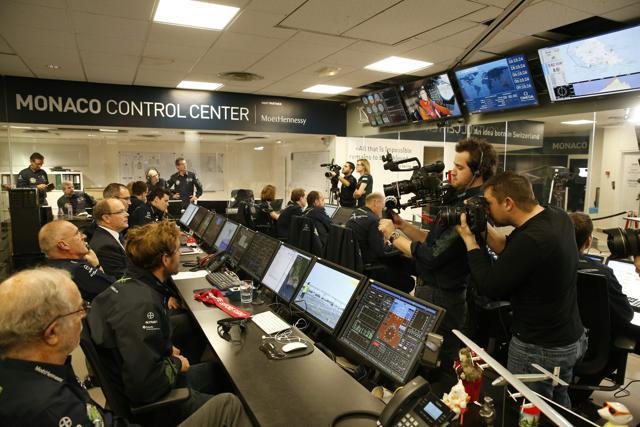 Prince's Albert II of Monaco (4th, left seated) , flight director Raymond Clerc (3rd left) and Pierre Casiraghi (2nd left) sit in the control centre of the Solar Impulse 2 plane in Monaco during the plane’s take-off from Kalaeloa. (AFP Photo) Prince's Albert II of Monaco (4th, left seated) , flight director Raymond Clerc (3rd left) and Pierre Casiraghi (2nd left) sit in the control centre of the Solar Impulse 2 plane in Monaco during the plane’s take-off from Kalaeloa. (AFP Photo)