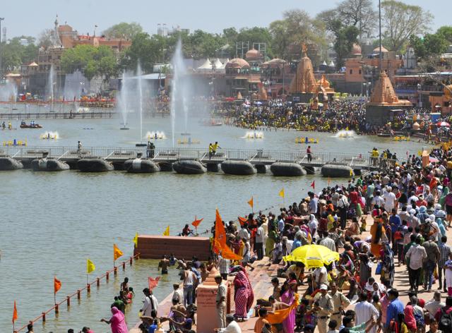The ghats were opened to common pilgrims at midnight, before the sadhus and seers took over. An estimated 50 lakh pilgrims took the first Shahi Snan on the opening day. The second bath is scheduled for May 21. (Shankar Mourya/ Hindustan Times) The ghats were opened to common pilgrims at midnight, before the sadhus and seers took over. An estimated 50 lakh pilgrims took the first Shahi Snan on the opening day. The second bath is scheduled for May 21. (Shankar Mourya/ Hindustan Times)