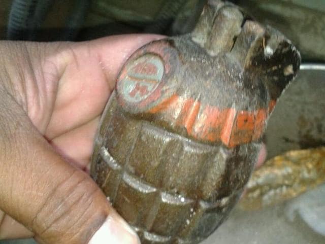 The grenade was found in a polythene bag Gate Number 1 one of the Varanasi district court. (HT Photo) The grenade was found in a polythene bag Gate Number 1 one of the Varanasi district court. (HT Photo)