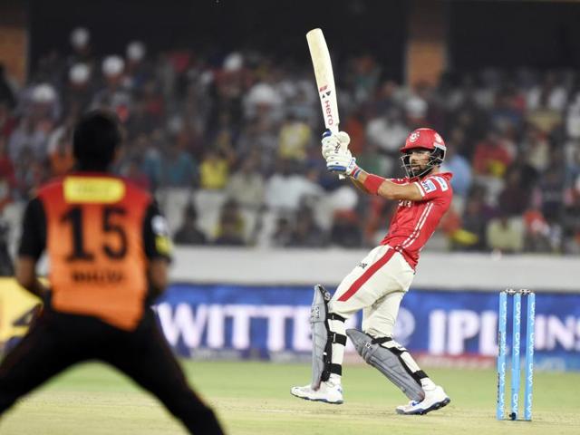 Kings XI Punjab`s Manan Vohra hits a shot. (Sanjeev Verma/HT Photo)