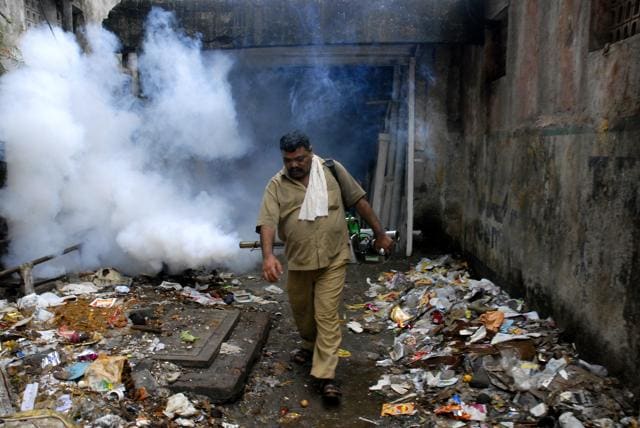 A Brihanmumbai Municipal Corporation worker fumigating the area as a precautionary measure against malaria in Mumbai. Over the past decade, the parasite is steadily developing resistance to every frontline anti-malarial drug. (Kalpak Pathak) A Brihanmumbai Municipal Corporation worker fumigating the area as a precautionary measure against malaria in Mumbai. Over the past decade, the parasite is steadily developing resistance to every frontline anti-malarial drug. (Kalpak Pathak)