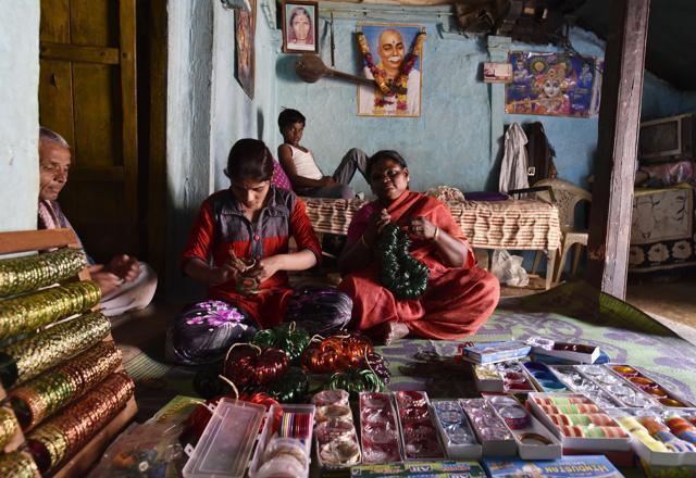 Ganga Kharshe, from Dapori, Amravati, sells bangles in a region where women don’t work outside the fields, she says she has been told not to set a bad example by neighbours. (Anshuman Poyrekar/HT Photo)