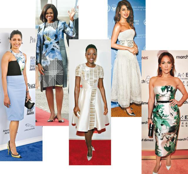Freida Pinto, Michelle Obama, Lupita Nyong’o, Priyanka Chopra and Jennifer Lopez are among the celebrities Bibhu Mohapatra has dressed. (Getty Images) Freida Pinto, Michelle Obama, Lupita Nyong’o, Priyanka Chopra and Jennifer Lopez are among the celebrities Bibhu Mohapatra has dressed. (Getty Images)