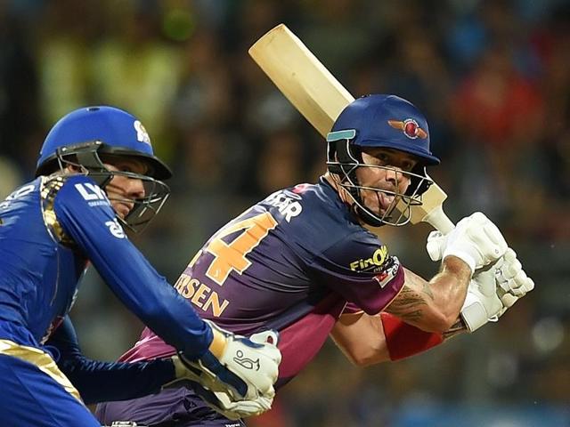 Rising Pune Supergiants batsman Kevin Pietersen(R)plays a shot during the 2016 Indian Premier League (IPL) Twenty20 cricket match in Mumbai. (AFP) Rising Pune Supergiants batsman Kevin Pietersen(R)plays a shot during the 2016 Indian Premier League (IPL) Twenty20 cricket match in Mumbai. (AFP)