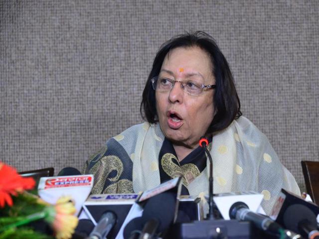 Union minority affairs minister Najma Heptullah addressing a press conference in Bhopal on Sunday. (Mujeeb Faruqui/HT photo) Union minority affairs minister Najma Heptullah addressing a press conference in Bhopal on Sunday. (Mujeeb Faruqui/HT photo)