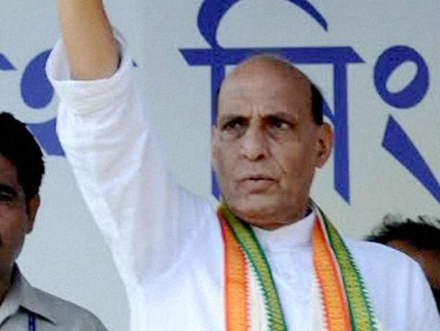 Union home minister Rajnath Singh greets people during an election campaign at Gaighata in North 24 Pargana district. (PTI File Photo) Union home minister Rajnath Singh greets people during an election campaign at Gaighata in North 24 Pargana district. (PTI File Photo)