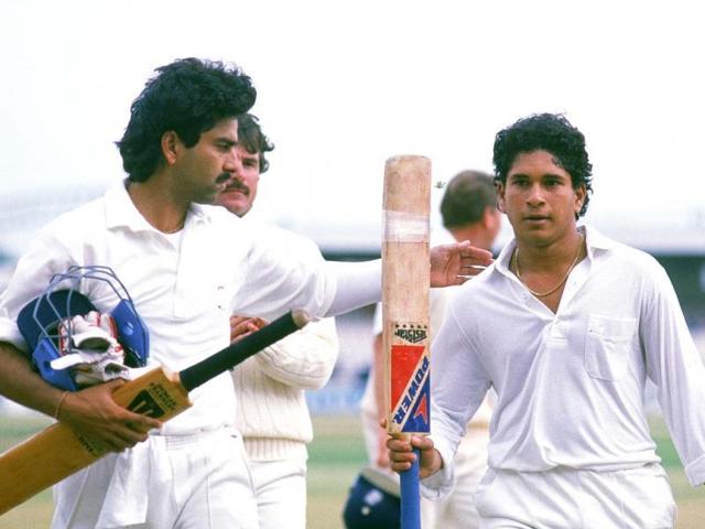 Sachin's unbeaten 119 against England at Old Trafford was not only his first ton, his determined batting also saved the Test for India. (Getty Images)