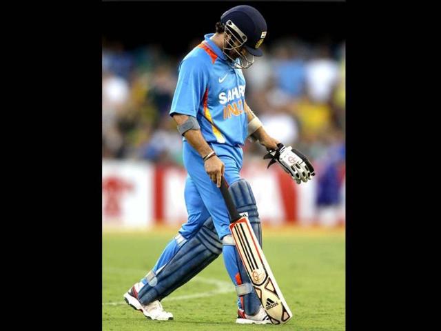 Tendulkar walks off the pitch after being dismissed by Ben Hilfenhaus. Though he is the only man to have scored 100 tons, 47 of those have come for a losing cause. Getty Images.