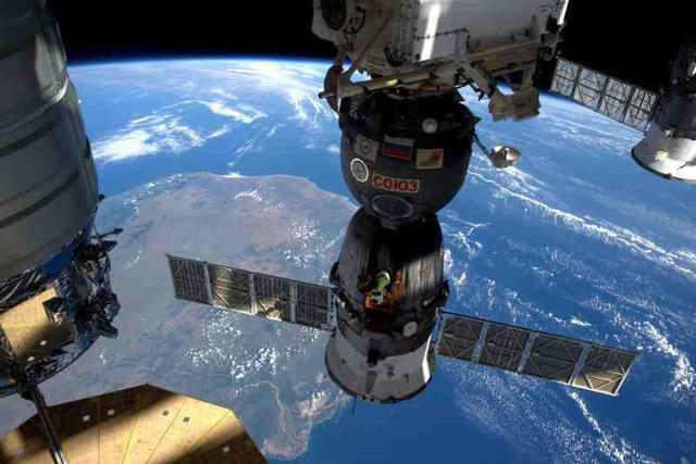 A Nasa image shows the International Space Station as it flew over Madagascar, showing three of the five spacecraft docked to the station in this photo taken by the Expedition 47 Flight Engineer Tim Peake. (REUTERS) A Nasa image shows the International Space Station as it flew over Madagascar, showing three of the five spacecraft docked to the station in this photo taken by the Expedition 47 Flight Engineer Tim Peake. (REUTERS)