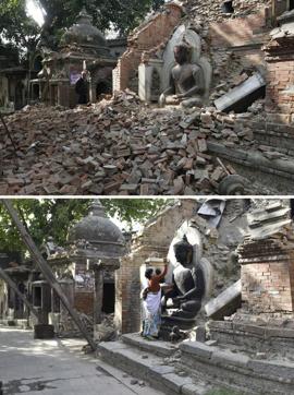 Bhaktapur, before and a year after the earthquake. (Raj K Raj/HT Photo) Bhaktapur, before and a year after the earthquake. (Raj K Raj/HT Photo)