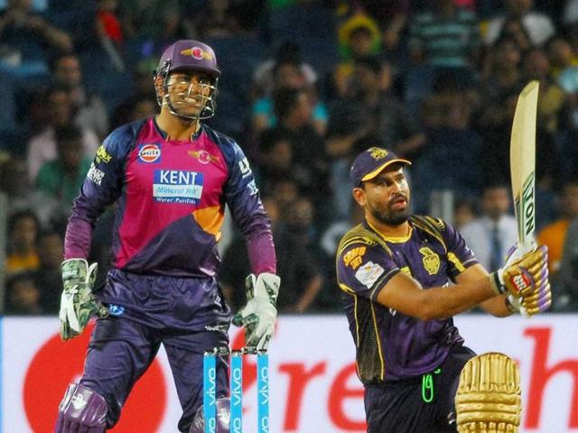 Yusuf Pathan hits a shot as MS Dhoni watches. (PTI) Yusuf Pathan hits a shot as MS Dhoni watches. (PTI)
