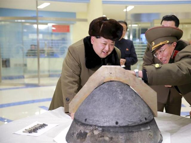North Korean leader Kim Jong Un looks at a rocket warhead tip after a simulated test of atmospheric re-entry of a ballistic missile, at an unidentified location in this undated file photo released by North Korea's Korean Central News Agency in Pyongyang. (REUTERS) North Korean leader Kim Jong Un looks at a rocket warhead tip after a simulated test of atmospheric re-entry of a ballistic missile, at an unidentified location in this undated file photo released by North Korea's Korean Central News Agency in Pyongyang. (REUTERS)