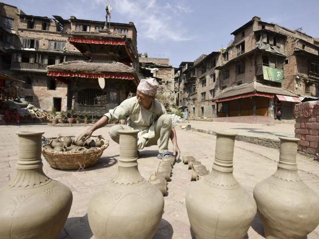 A potter works under the open sky in Bhaktapur, Nepal. (Raj K Raj/Hindustan Times) 