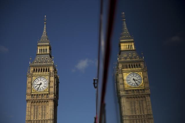 Elizabeth Tower, which houses the Big Ben bell, at the Houses of Parliament is reflected in a bus window in London, Tuesday, April 26, 2016. (AP) Elizabeth Tower, which houses the Big Ben bell, at the Houses of Parliament is reflected in a bus window in London, Tuesday, April 26, 2016. (AP)