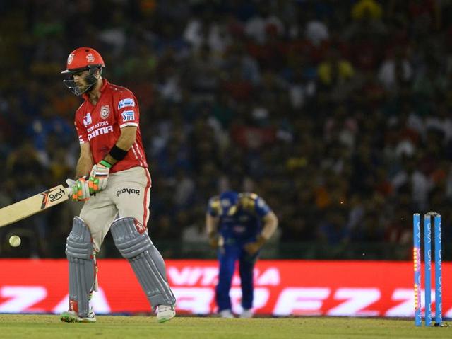 Kings XI Punjab batsman Glenn Maxwell gets out bowled. (AFP) Kings XI Punjab batsman Glenn Maxwell gets out bowled. (AFP)