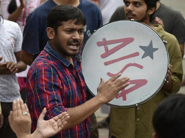 Two months after they were sent to jail on charges of sedition, the JNU on Monday fined student leader Kanhaiya Kumar and rusticated three students for taking part in a controversial event. (Vipin Kumar/HT Photo) Two months after they were sent to jail on charges of sedition, the JNU on Monday fined student leader Kanhaiya Kumar and rusticated three students for taking part in a controversial event. (Vipin Kumar/HT Photo)