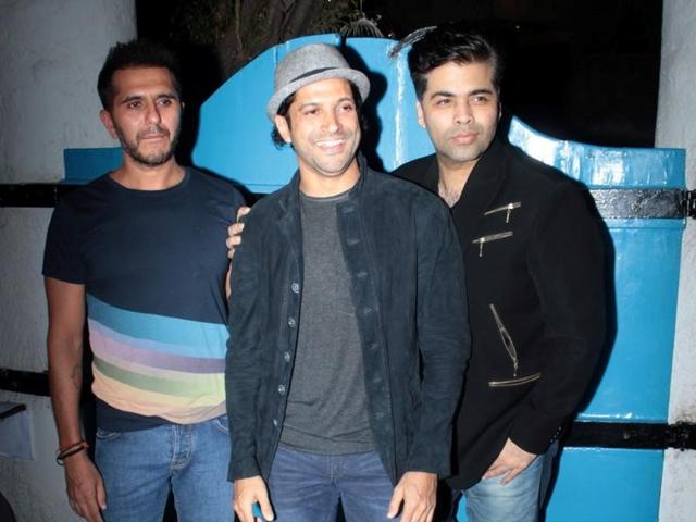 Filmmaker Ritesh Sidhwani, actor Farhan Akhtar and filmmaker Karan Johar during the wrap party of film Baar Baar Dekho. (IANS) Filmmaker Ritesh Sidhwani, actor Farhan Akhtar and filmmaker Karan Johar during the wrap party of film Baar Baar Dekho. (IANS)