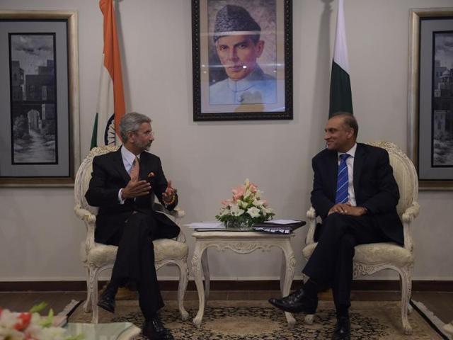 Foreign Secretary Subrahmanyan Jaishankar interacts with his Pakistani counterpart Aizaz Ahmed Chaudhry in Islamabad on March 3, 2015. (AFP) Foreign Secretary Subrahmanyan Jaishankar interacts with his Pakistani counterpart Aizaz Ahmed Chaudhry in Islamabad on March 3, 2015. (AFP)