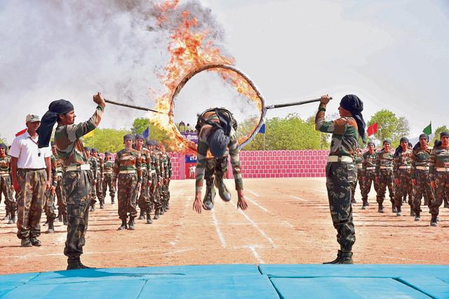 Female cadets of the Rajasthan Police Academy take part in a demonstration of martial art and self-defence techniques. (Prabhakar Sharma/HT Photo) Female cadets of the Rajasthan Police Academy take part in a demonstration of martial art and self-defence techniques. (Prabhakar Sharma/HT Photo)