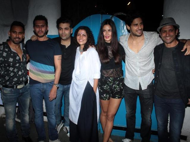 Choreographer Bosco. filmmakers Ritesh Sidhwani, Karan Johar, Nitya Mehra, actors Katrina Kaif, Sidharth Malhotra and Farhan Akhtar during the wrap party of film Baar Baar Dekho. (IANS) Choreographer Bosco. filmmakers Ritesh Sidhwani, Karan Johar, Nitya Mehra, actors Katrina Kaif, Sidharth Malhotra and Farhan Akhtar during the wrap party of film Baar Baar Dekho. (IANS)