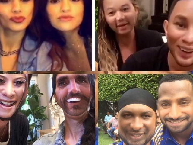 (Clockwise from top left) Vanessa Hudgens and Selena Gomez, Chrissy Teigen and John Legend, Scott Disick and Kourtney Kardashian and Harbhajan Singh and Kieron Pollard. (Instagram)