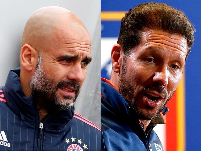 The Champions League semifinal, first leg clash between Atletico Madrid and Bayern Munich sees two of the world’s best coaches in Diego Simeone, right, and Pep Guardiola put their very different football philosophies to the test. (Reuters) The Champions League semifinal, first leg clash between Atletico Madrid and Bayern Munich sees two of the world’s best coaches in Diego Simeone, right, and Pep Guardiola put their very different football philosophies to the test. (Reuters)