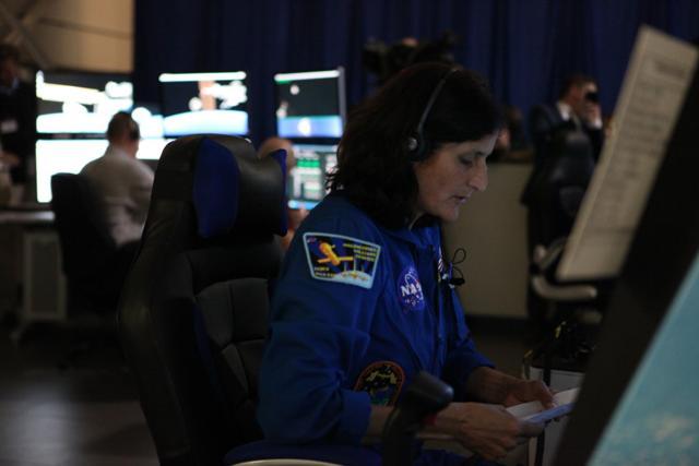 Astronaut Sunita Williams uses touch-screen simulators to practice docking the CST-100 Starliner spacecraft with the space station. (Picture courtesy: Nasa ) Astronaut Sunita Williams uses touch-screen simulators to practice docking the CST-100 Starliner spacecraft with the space station. (Picture courtesy: Nasa )