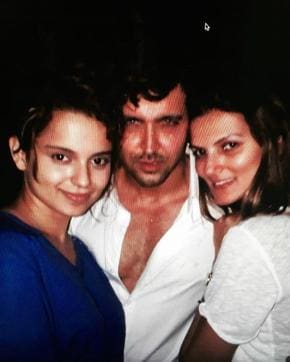 Kangana Ranaut with Hrithik and Nandita at the party. Kangana Ranaut with Hrithik and Nandita at the party.