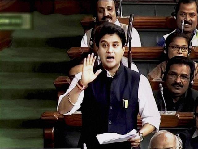 Congress MP Jyotiraditya Scindia speaks in the Lok Sabha during the Winter Session of the Parliament. (PTI File Photo) Congress MP Jyotiraditya Scindia speaks in the Lok Sabha during the Winter Session of the Parliament. (PTI File Photo)