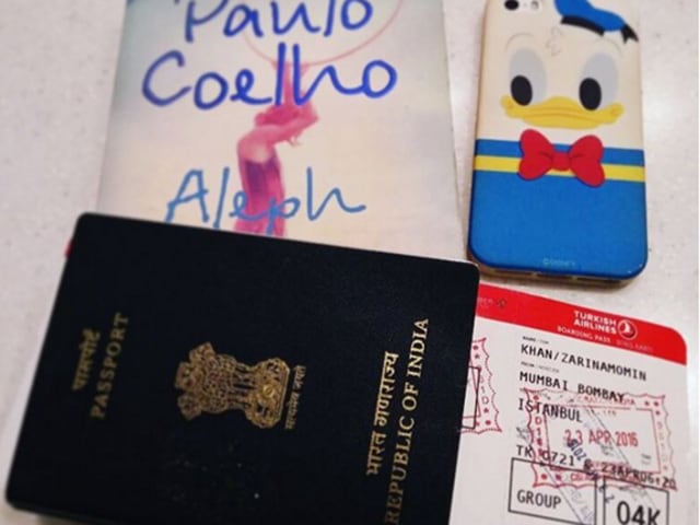 Zareen Khan also tweeted a picture before boarding the plane for Turkey. Now we know what kept her busy on the plane. (Instagram) 