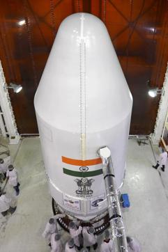 PSLV-C33 heat shield closed with IRNSS-1G encapsulated (ISRO)