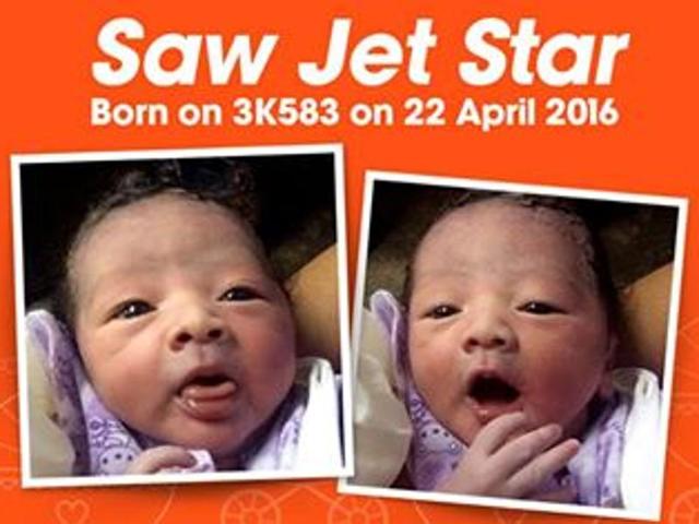 A baby boy, named Saw Jet Star, was delivered safely onboard 3K583 after the flight landed in Yangon on April 22.(Photo courtesy: Facebook/Jetstar Asia)