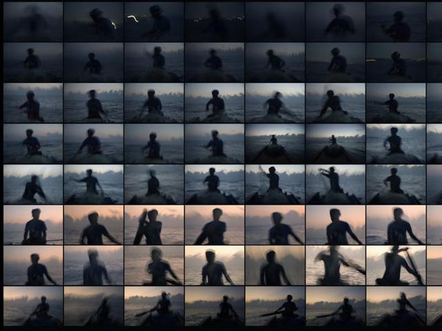 4 am: A fisherman in his boat at different times of the day. (By Ravi Agarwal) 4 am: A fisherman in his boat at different times of the day. (By Ravi Agarwal)