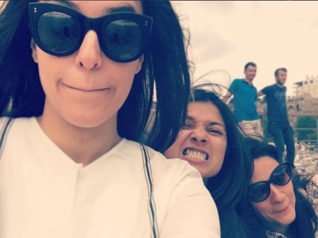 No pouting for Neha: The Bollywood actor with friends during her vacation. (Instagram) 