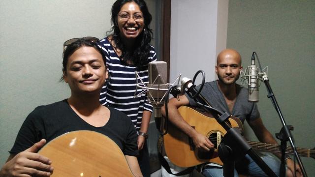 Mae Thomas (centre) hosts Maed in Inda, a podcast on indie music. Mae Thomas (centre) hosts Maed in Inda, a podcast on indie music.