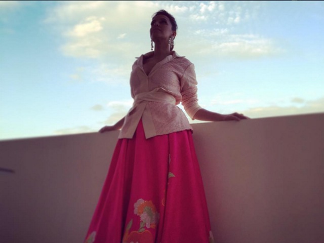 Neha Dhupia decks up in a Neeta Lulla ensemble for her friend’s wedding. (Instagram) 