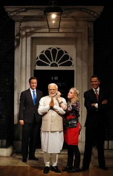 Modi’s figure is dressed in his signature Kurta in cream with jacket and he is featured in a traditional pose making a namaste gesture. (AFP) Modi’s figure is dressed in his signature Kurta in cream with jacket and he is featured in a traditional pose making a namaste gesture. (AFP)