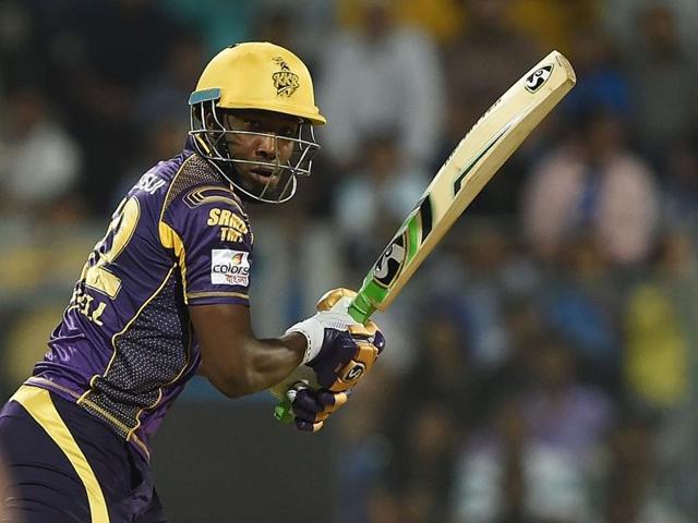 Kolkata Knight Riders batsman Andre Russell plays a shot. (AFP) 