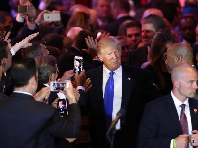 Republican presidential candidate Donald Trump makes his way to the podium to speak to supporters following the conclusion of primaries in northeastern states on April 26, 2016 in New York (AFP) Republican presidential candidate Donald Trump makes his way to the podium to speak to supporters following the conclusion of primaries in northeastern states on April 26, 2016 in New York (AFP)