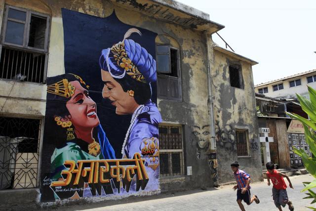 A poster of Anarkali, on a wall on Chappel road, Bandra by Bollywood Art Project. (Photo: Satish Bate/HT )