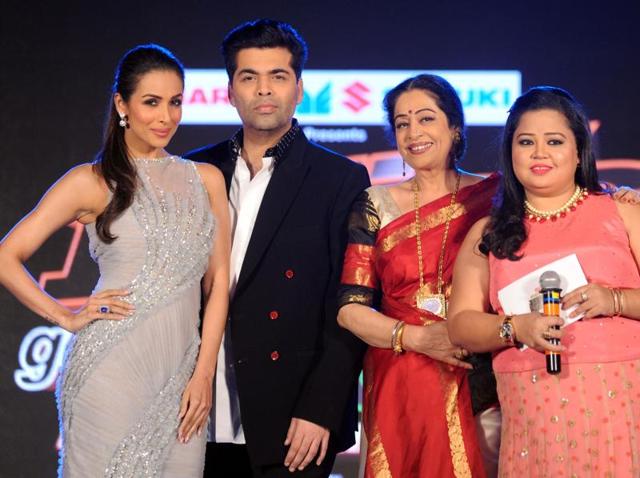 Comedian Bharti Singh joins the judges of India’s Got Talent on stage. (AFP) 