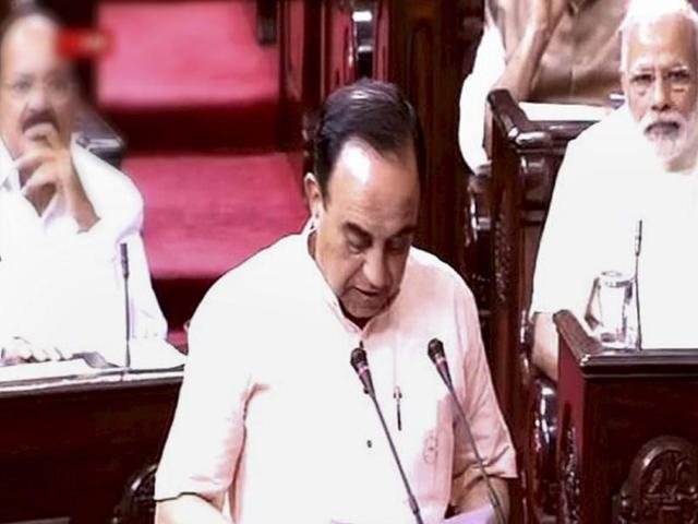 Bharatiya Janata Party leader Subramanian Swamy on Thursday made some controversial remarks in Rajya Sabha which the Chair expunged and warned him of action for “unnecessarily provoking” members on the Opposition. (PTI Photo) Bharatiya Janata Party leader Subramanian Swamy on Thursday made some controversial remarks in Rajya Sabha which the Chair expunged and warned him of action for “unnecessarily provoking” members on the Opposition. (PTI Photo)