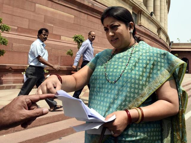 File photo of Smriti Irani. The NCPUL was criticised over reports that it had introduced a form that required authors to declare that the content will not be against the government or the country. (Sonu Mehta//HT Photo) File photo of Smriti Irani. The NCPUL was criticised over reports that it had introduced a form that required authors to declare that the content will not be against the government or the country. (Sonu Mehta//HT Photo)