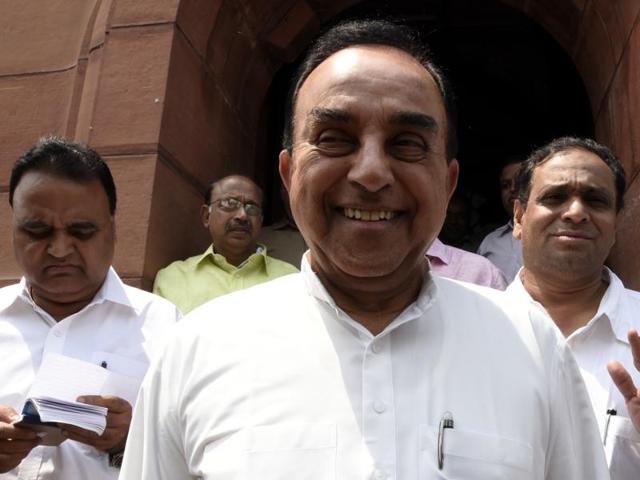 BJP leader Subramanian Swamy arrives at Parliament for his first session in 17 years, in New Delhi on Wednesday. (Sonu Mehta/HT Photo) BJP leader Subramanian Swamy arrives at Parliament for his first session in 17 years, in New Delhi on Wednesday. (Sonu Mehta/HT Photo)