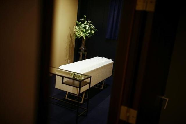 A coffin is seen in a room of the “corpse hotel” at Kawasaki in Japan. (Reuters)