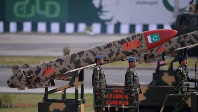 Pakistani army soldiers travel on a vehicle carrying cruise missile Ra'ad during the Pakistan Day military parade in Islamabad on March 23, 2016. (AFP) Pakistani army soldiers travel on a vehicle carrying cruise missile Ra'ad during the Pakistan Day military parade in Islamabad on March 23, 2016. (AFP)