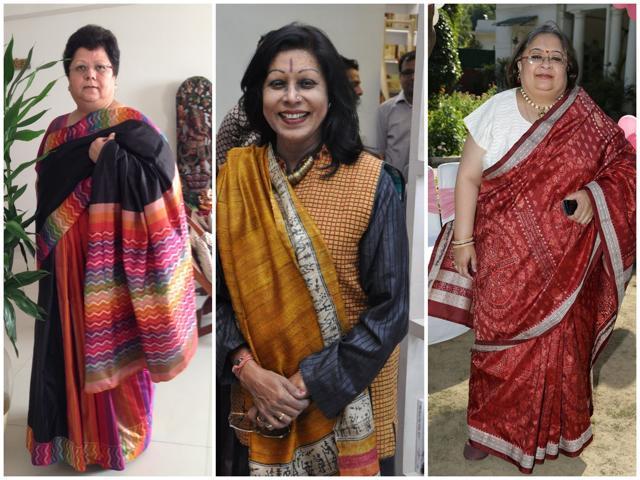 To revive the charm of saris, author and poet Sunita Bhuddhiraja (left) started the Facebook page Six yards and 365 days. The group members, which include curator Alka Raghuvanshi (right) and Kathak danseuse Shovana Narayan, regularly post their pictures in saris with anecdotes in an effort to inspire others to wear saris more often. (Facebook) To revive the charm of saris, author and poet Sunita Bhuddhiraja (left) started the Facebook page Six yards and 365 days. The group members, which include curator Alka Raghuvanshi (right) and Kathak danseuse Shovana Narayan, regularly post their pictures in saris with anecdotes in an effort to inspire others to wear saris more often. (Facebook)