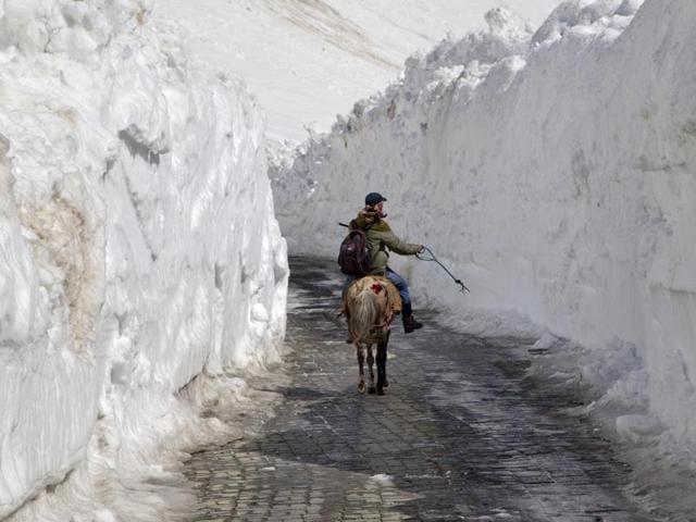 The 110km-long Zojila Pass, north of Srinagar was re-opened to traffic Saturday after remaining closed for nearly four months. The Srinagar-Leh national highway connecting Ladakh to the Kashmir Valley passes through the high altitude Zojila Pass of the Himalayan range. (AP) The 110km-long Zojila Pass, north of Srinagar was re-opened to traffic Saturday after remaining closed for nearly four months. The Srinagar-Leh national highway connecting Ladakh to the Kashmir Valley passes through the high altitude Zojila Pass of the Himalayan range. (AP)