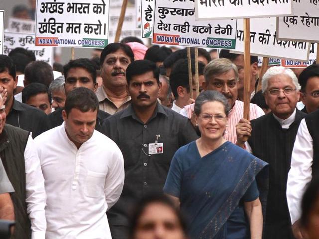 File photo of a protest march by Congress in November, 2015, against ‘rising intolerance’ in the country. (Sanjeev Verma / HT Photo) File photo of a protest march by Congress in November, 2015, against ‘rising intolerance’ in the country. (Sanjeev Verma / HT Photo)