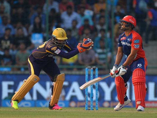 Karun Nair (R) reacts after missing a scoring opportunity. (AFP)